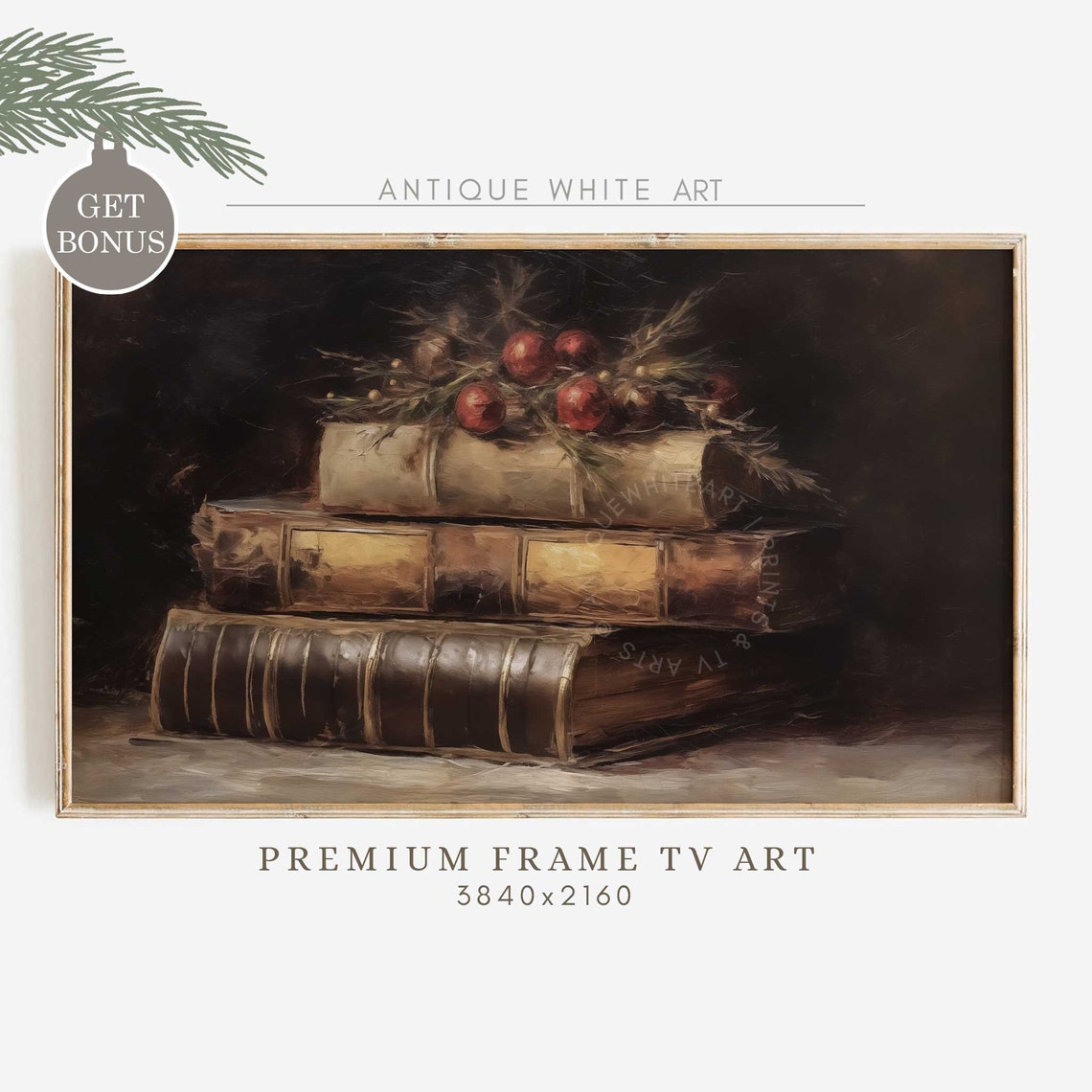 Frame Tv Still Life With Books Rustic Christmas Oil Painting Frame Tv Art Moodyvintage Christmas Decor Christmas Tv Art Wa10