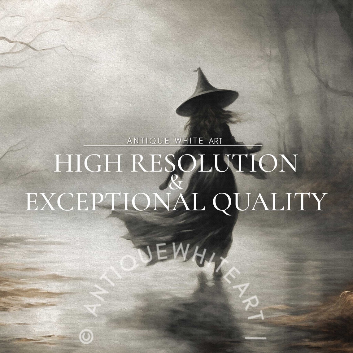 Gothic Witch Misty Haunted Forest Vintage Halloween Wall Art Print - Image 4