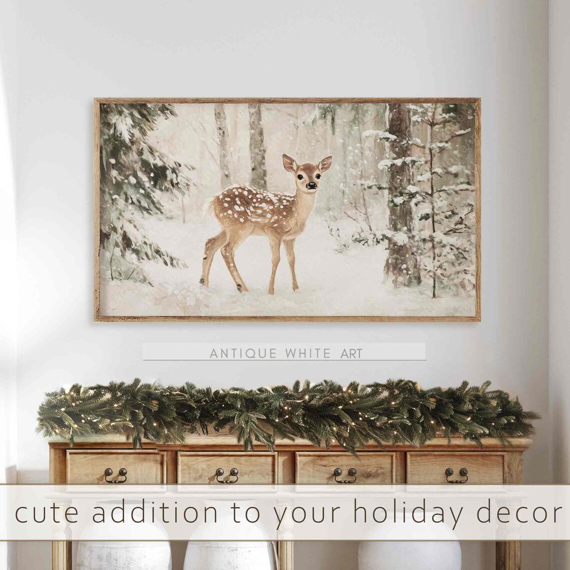 Baby Deer in Snowy Winter Landscape, Holiday Poster - Image 3