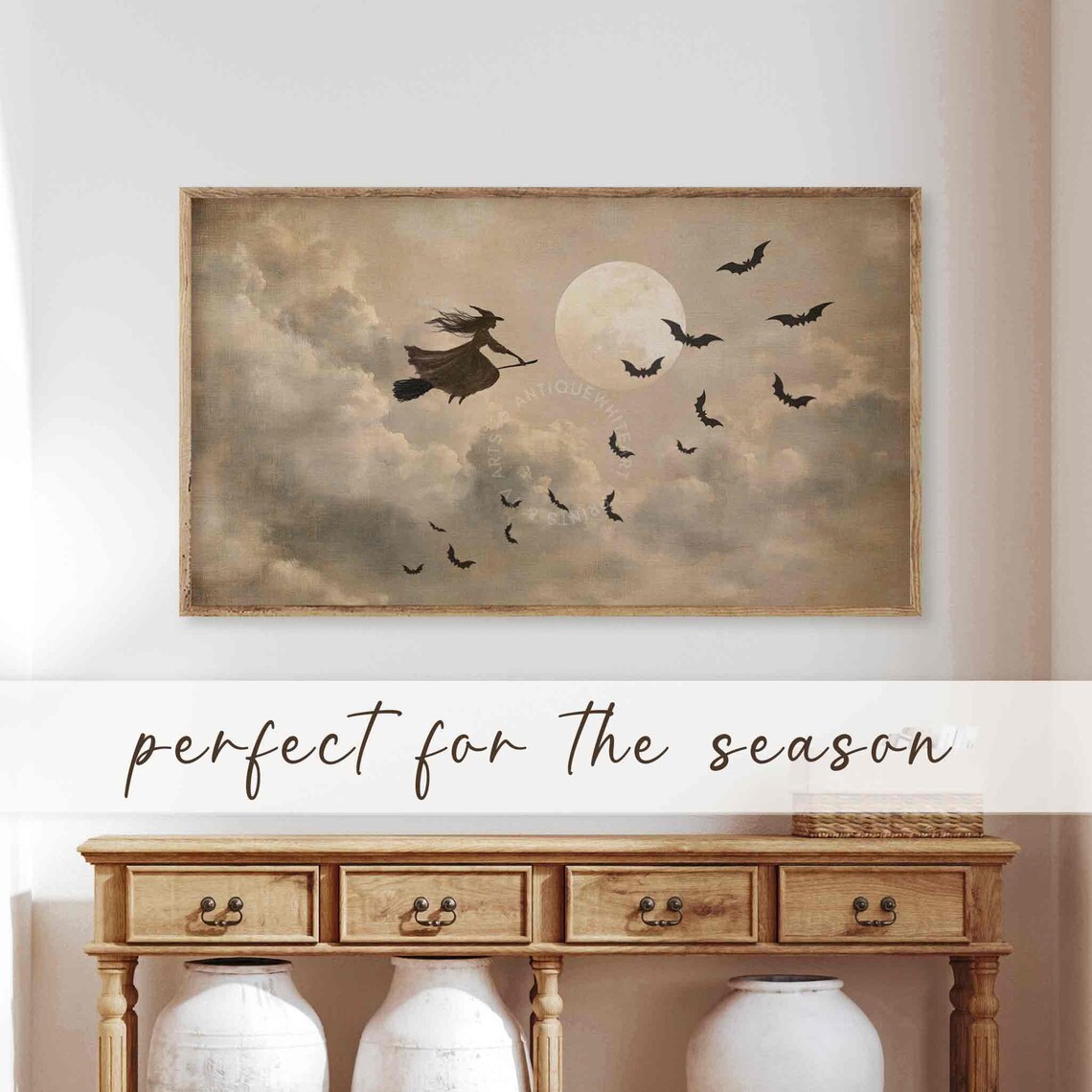 Halloween Witch Oil Painting Art Print, Bats - Image 2