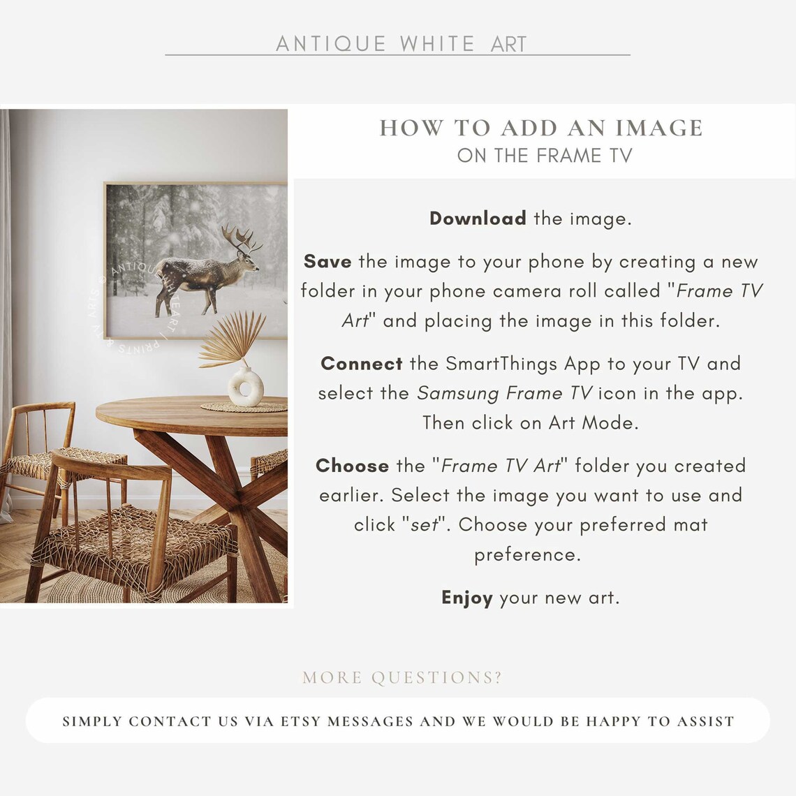 Deer in Snowy Winter Landscape Christmas Art Print - Image 2