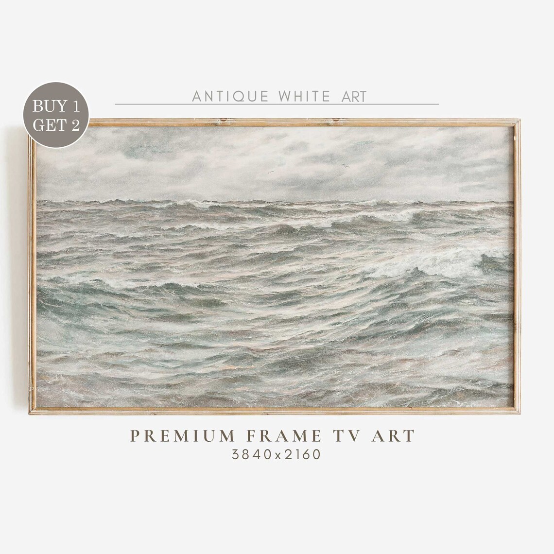 Ocean Frame TV Art, Neutral Vintage Seascape