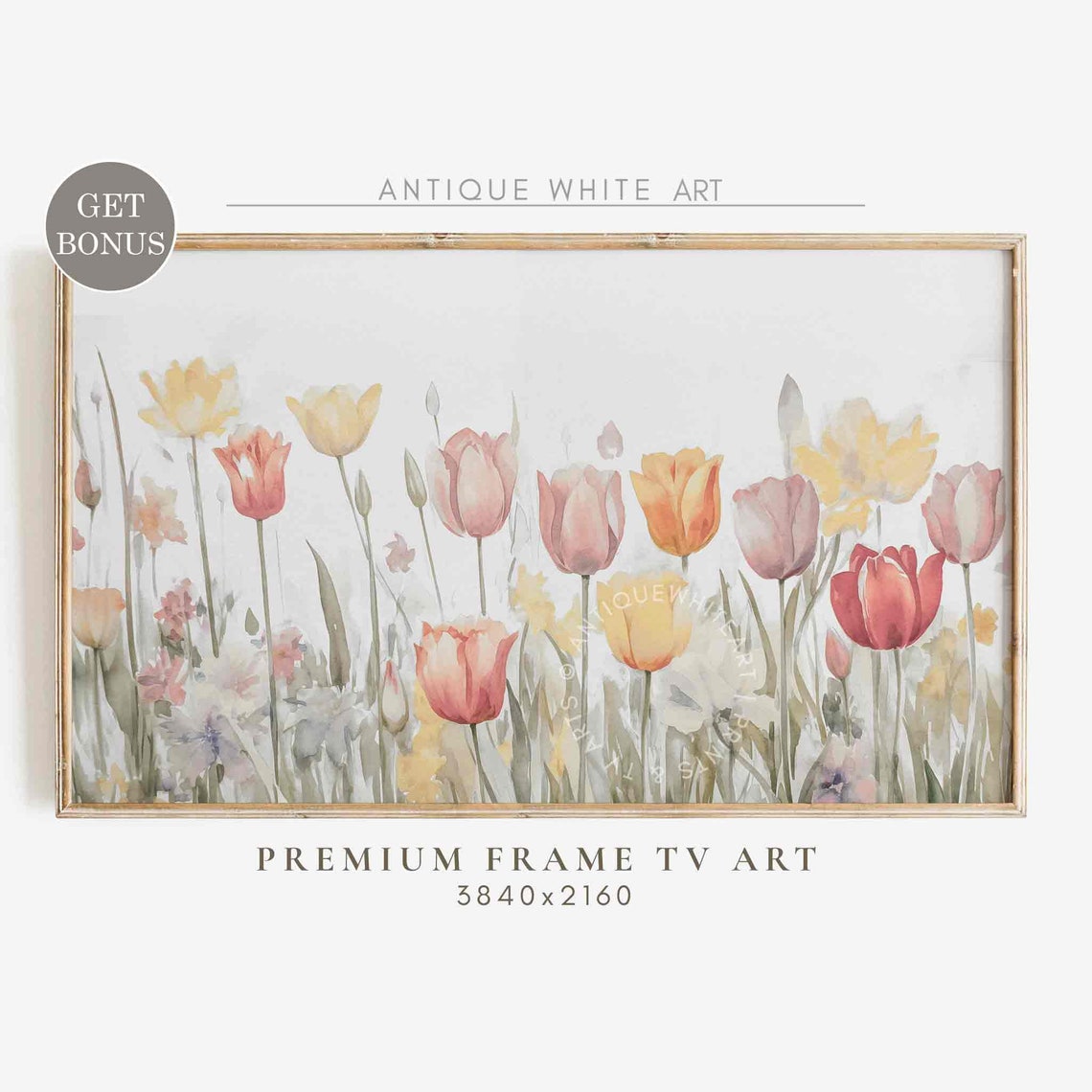 Pastel Tulip Row Watercolor Spring Flowers Neutral Floral Art Poster