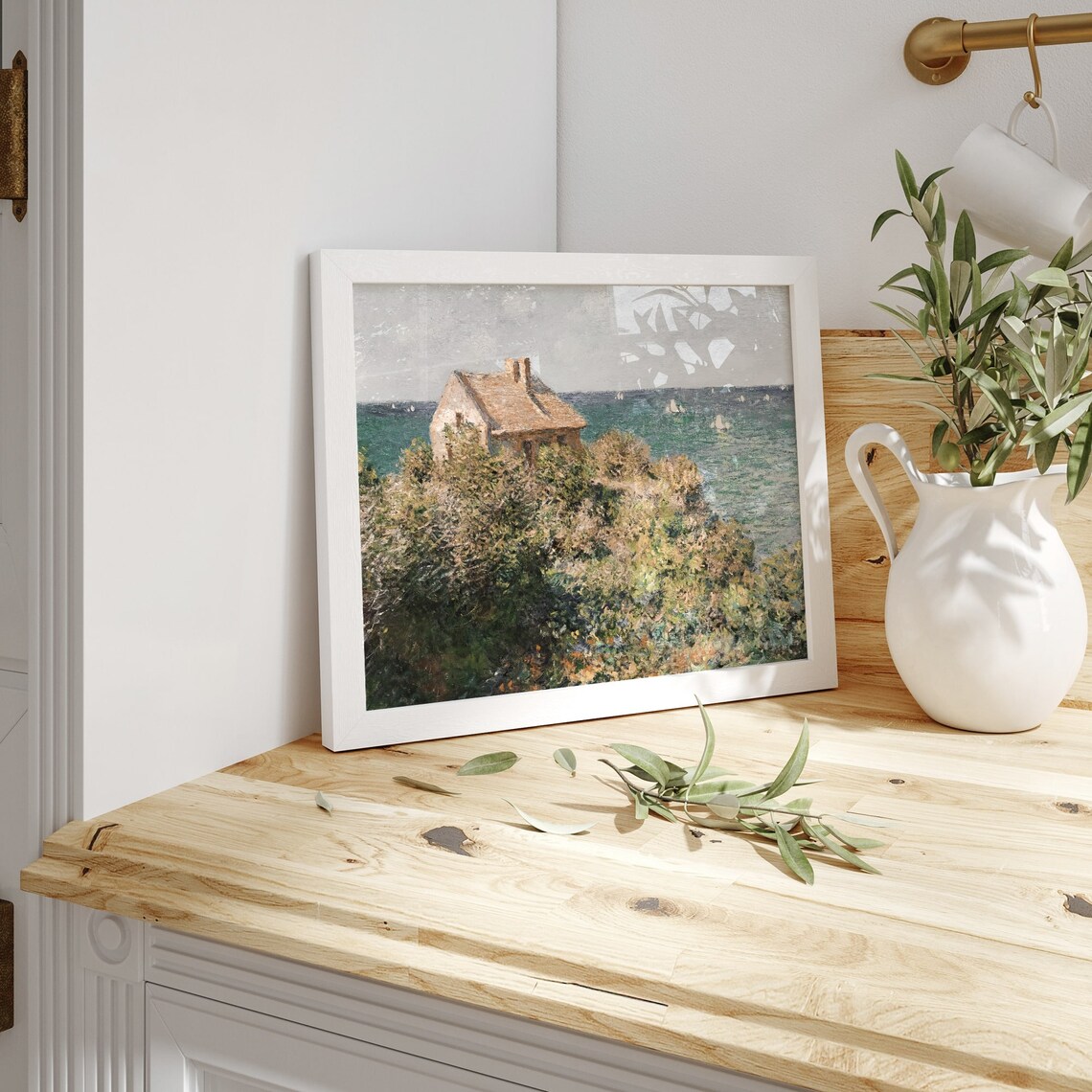 Impressionist Coastal Cottage Cliff House Ocean Waves Vintage Art Poster - Image 2