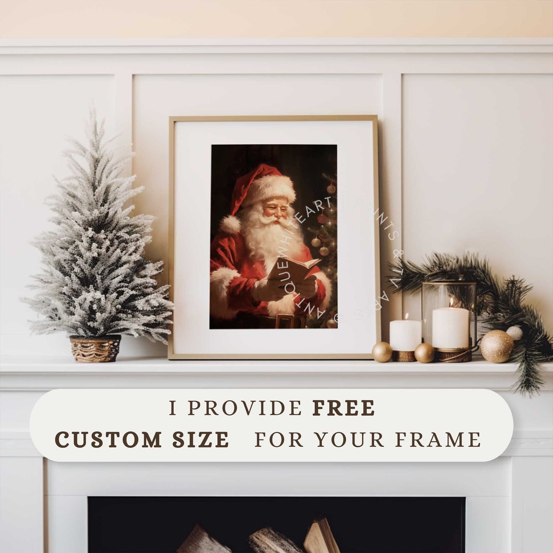 Vintage Christmas Wall Art Santa Claus Winter Print Farmhouse Christmas Decor Christmas Oil Painting Cottagecore Prints W41 - Image 3