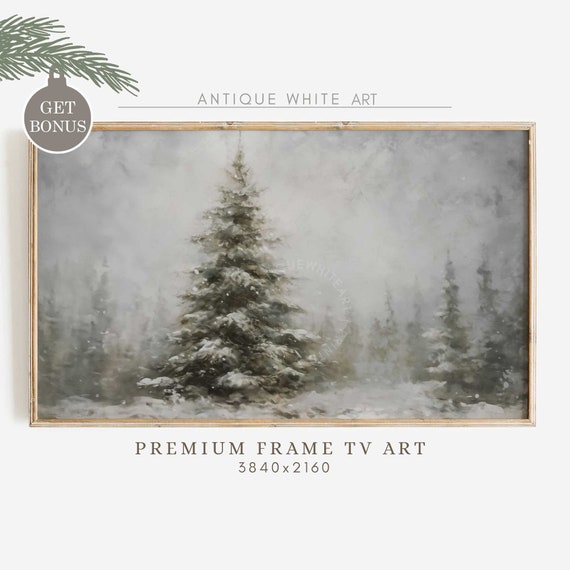 Fir Tree Frame TV Art, Moody Winter Holiday Decor