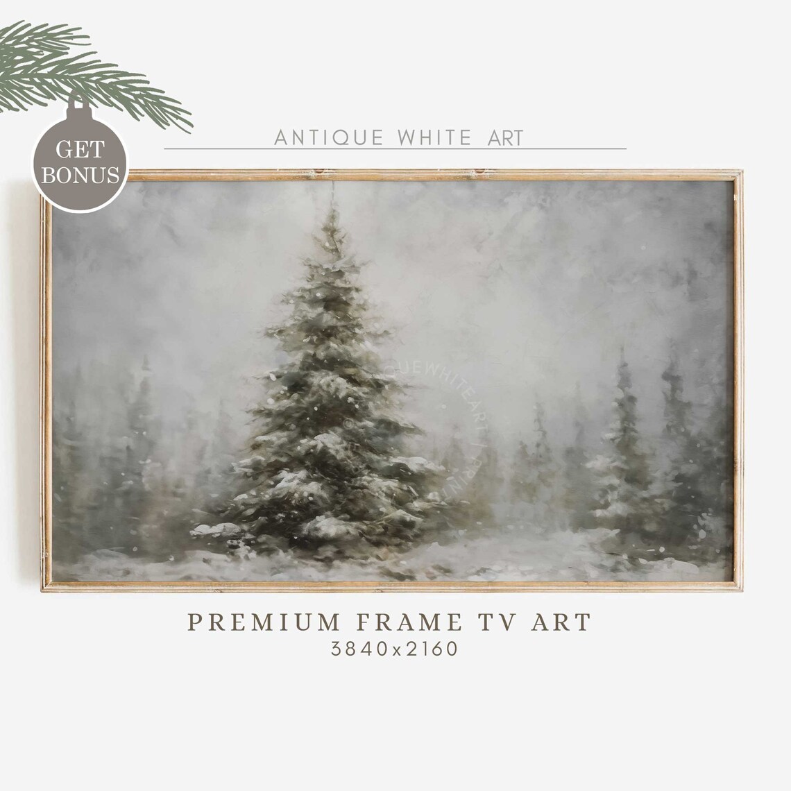Fir Tree Frame TV Art, Moody Winter Holiday Decor