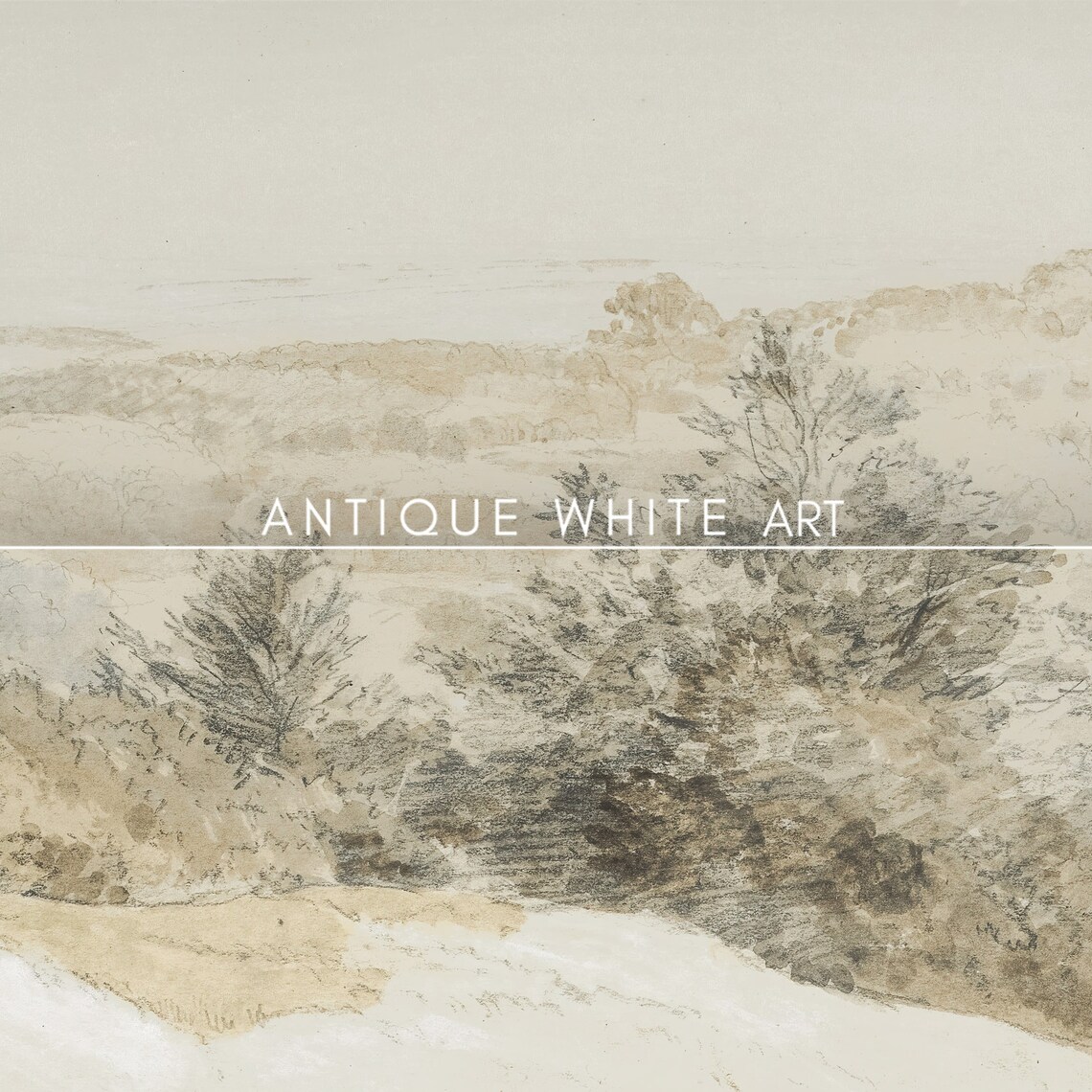 Vintage Beige Farmhouse Landscape Art Print - Image 2