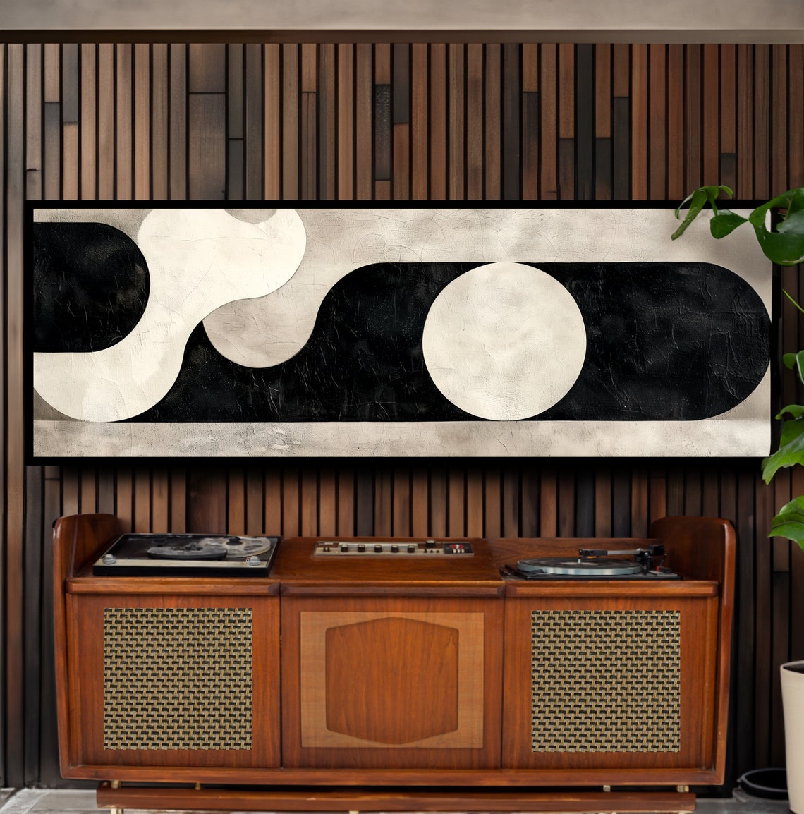 Abstract Geometric Black White Midcentury Modern Minimalist Art Poster