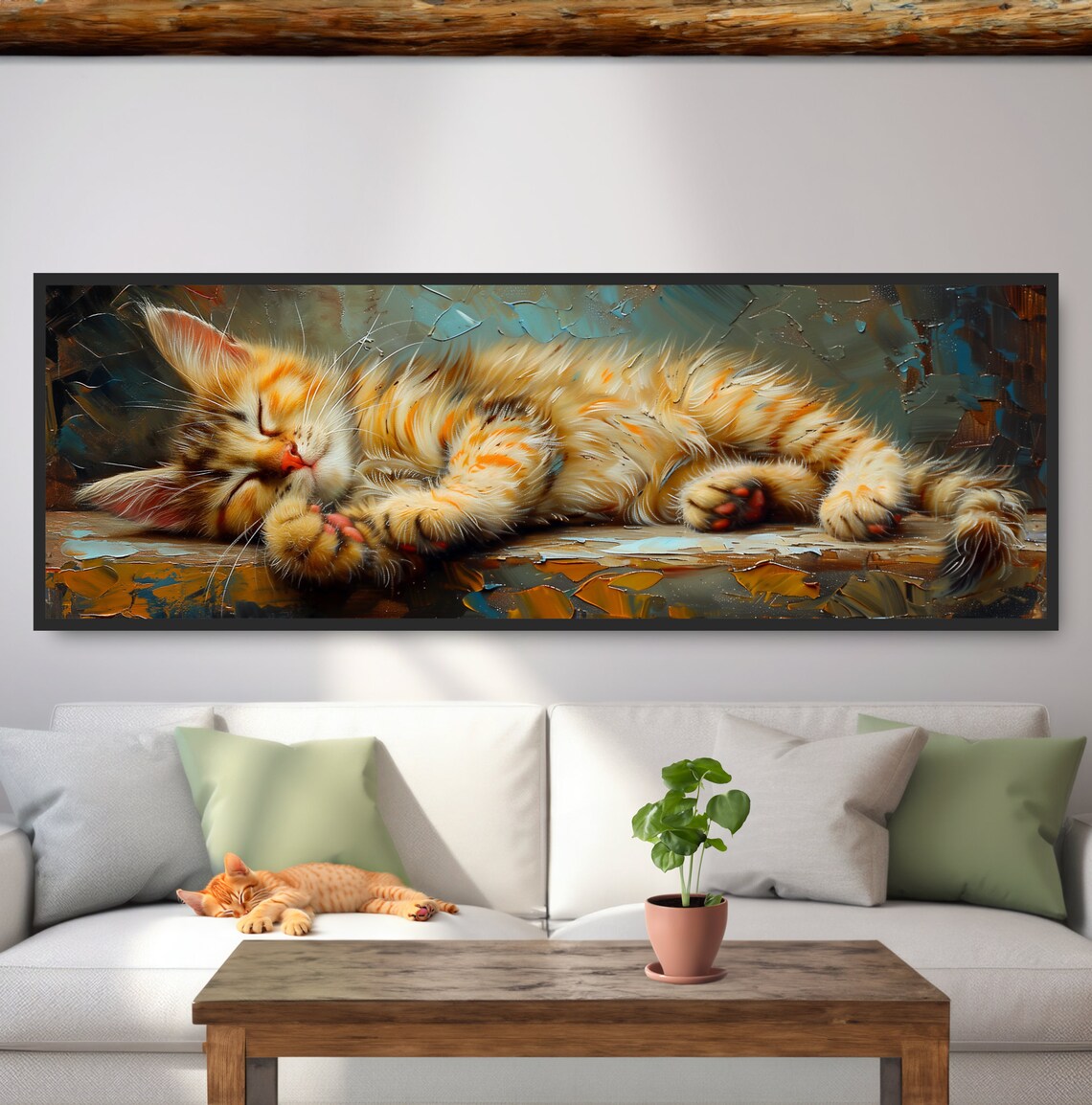 Cute Sleeping Kitten Oil-Painting Print, Orange Cat