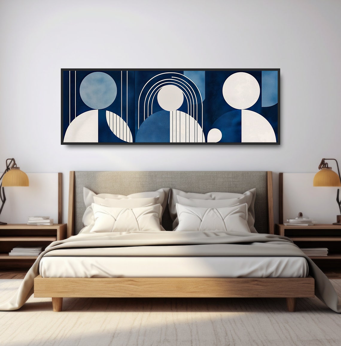 Geometric Abstract Family Figures Blue White Modern Wall Art Poster - Image 4