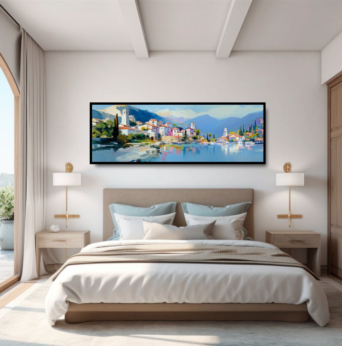 Italian Seaside Village, Mediterranean Oil Painting Print - Image 5
