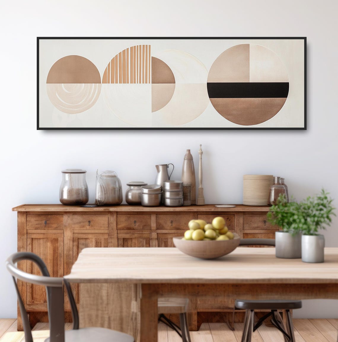 Neutral Geometric Boho Wall Art Abstract Panoramic Modern Minimalist Decor Cream Beige Tan Print Mid Century Contemporary Artwork - Image 3