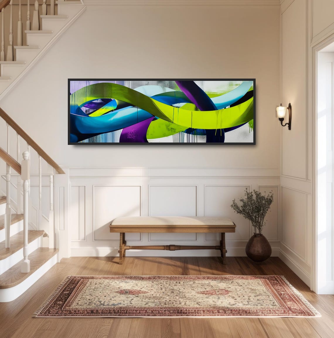 Panoramic Graffiti Abstract Neon Green Blue Urban Street Art Poster - Image 2