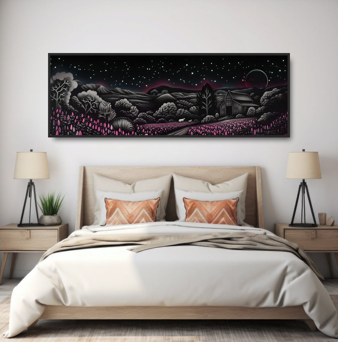 Starry Night Farm Pink Wildflowers Sheep Barn Countryside Poster - Image 4