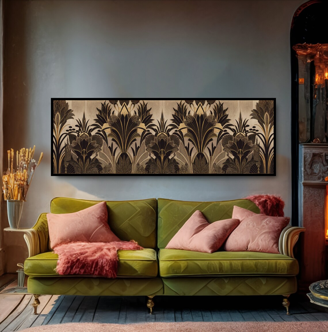 Vintage Art Deco Palm Fan Pattern Black Gold Elegant Wall Poster - Image 5