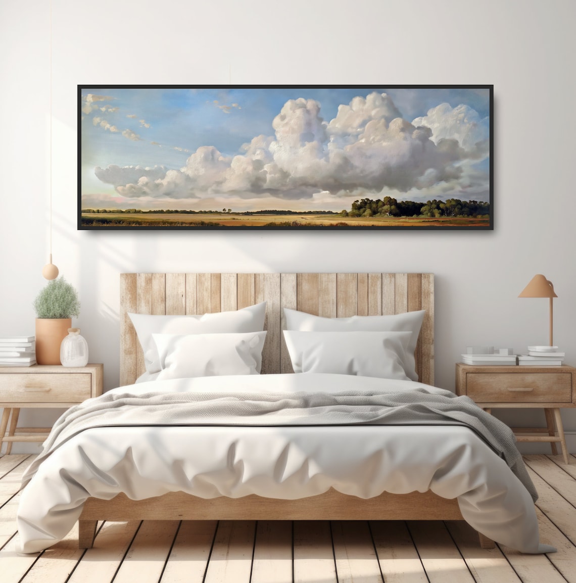 Vintage Big Sky Cloud Landscape Oil Painting Print - Image 4