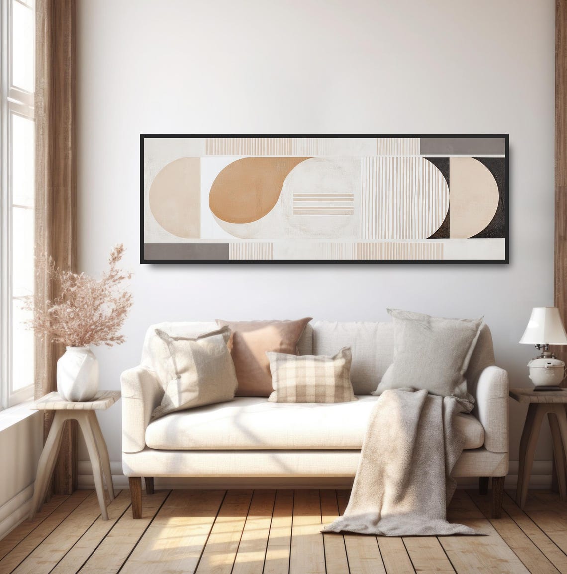 Geometric Curves Modern Striped Beige Black Minimalist Abstract Poster - Image 5