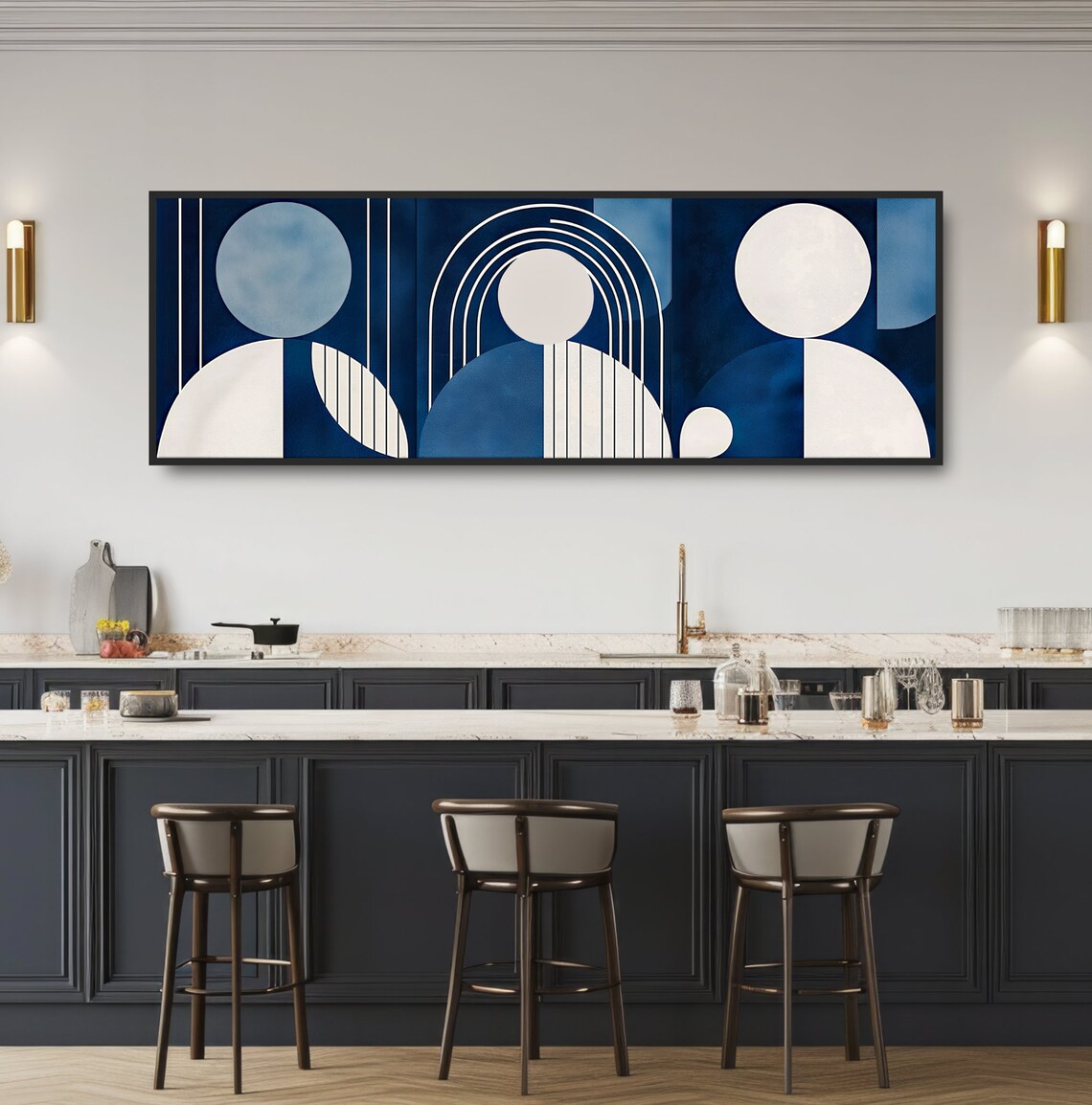 Geometric Abstract Family Figures Blue White Modern Wall Art Poster - Image 3