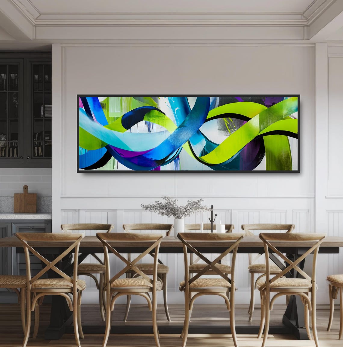Urban Graffiti Wall Art Bold Subway Street Painting Panoramic Dripping Paint Artwork Dynamic Abstract Decor Vibrant Neon Green Blue - Image 3