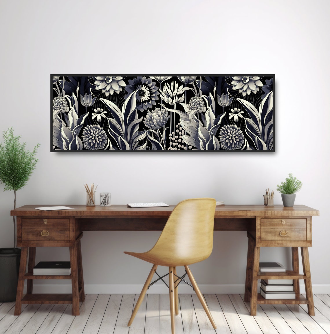 Midnight Botanical Garden Illustration Print White Flowers Dark Art - Image 2