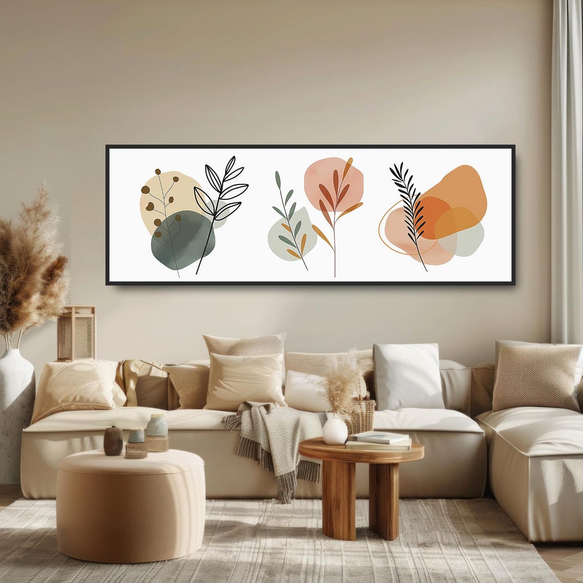 Pastel Botanical Line Art Leaves Neutral Boho Modern Wall Poster - Image 5