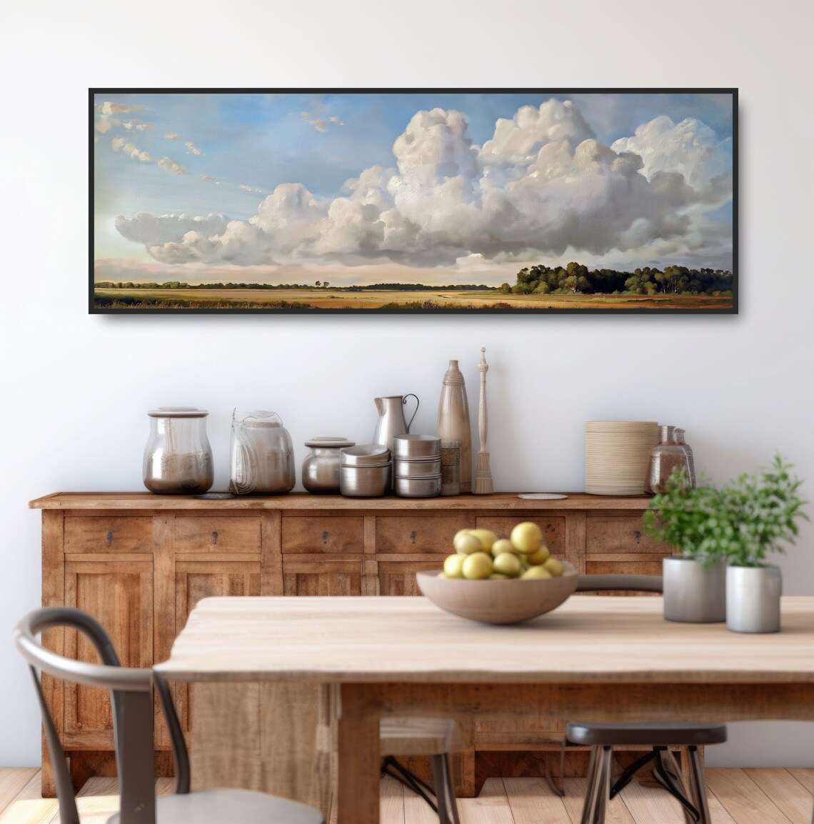 Vintage Big Sky Cloud Landscape Oil Painting Print - Image 3