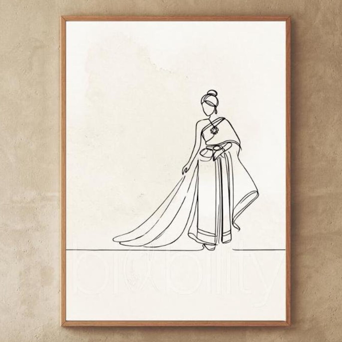 Thai Chut Traditional Dress Elegant Line Drawing Fashion Poster
