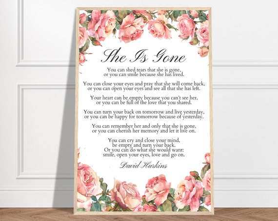 She Is Gone Poem By David Harkins Wall Art Gift A Letter From Heaven Grief Gift Bereavement Gifts Sympathy Gift