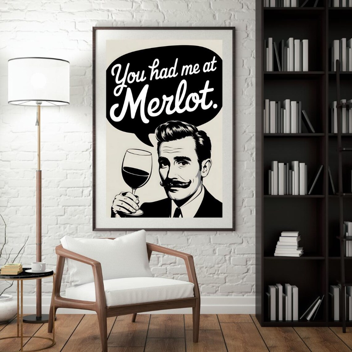 You Had Me at Merlot Retro Funny Wine Quote Poster Illustration - Image 5