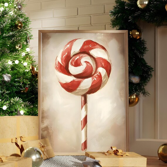 Vintage Peppermint Candy Lollipop Swirl Christmas Art Poster