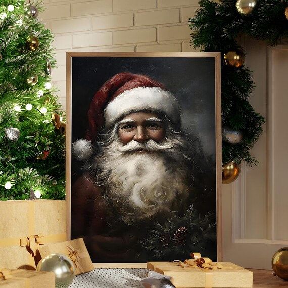 Santa Claus Portrait Dark Moody Vintage Christmas Oil Painting Poster