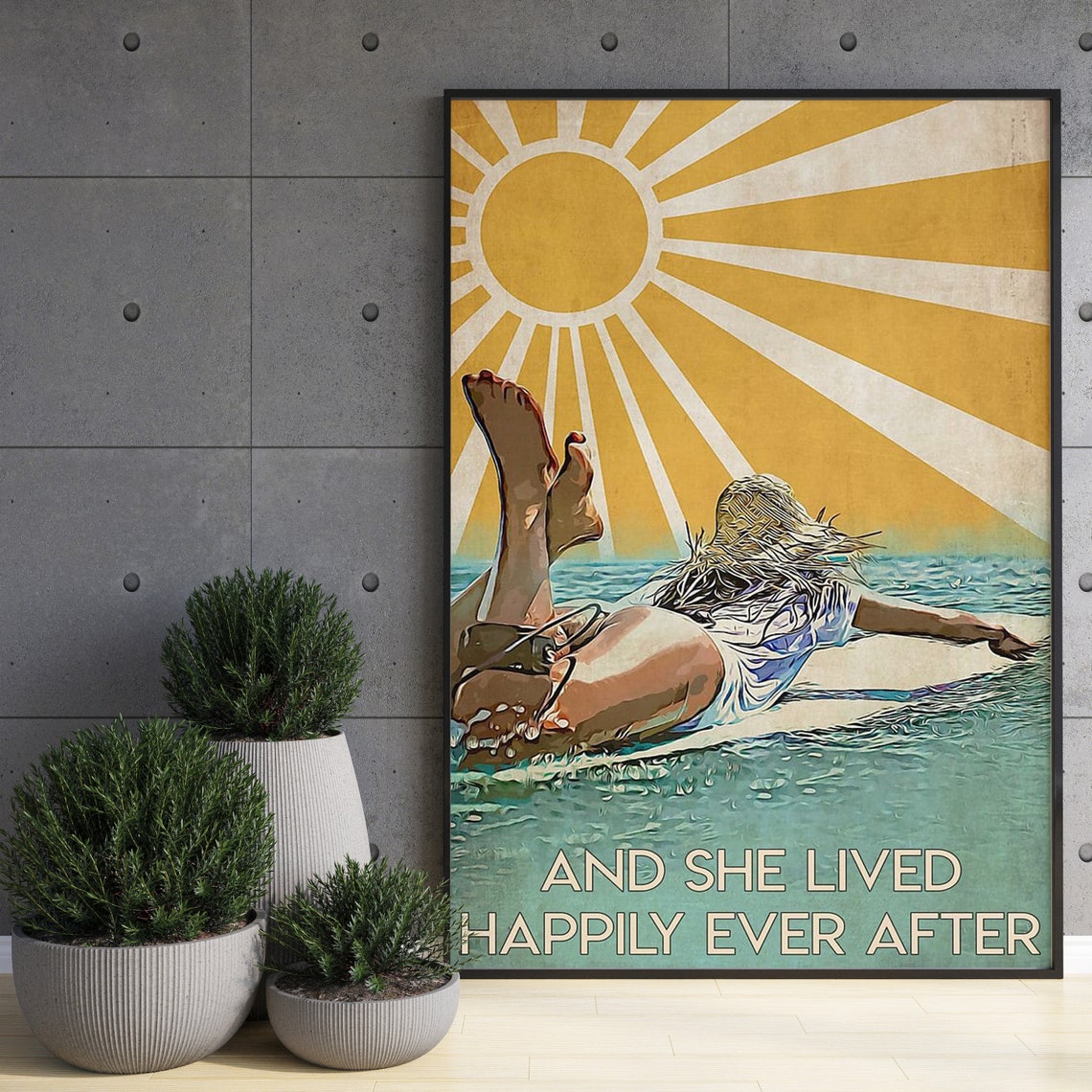 Vintage Surf Girl Ocean And She Lived Happily Ever After Poster - Image 3