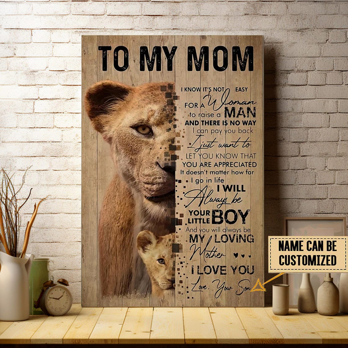 To My Mom Personalized Lioness Cub Always Your Little Boy Poster
