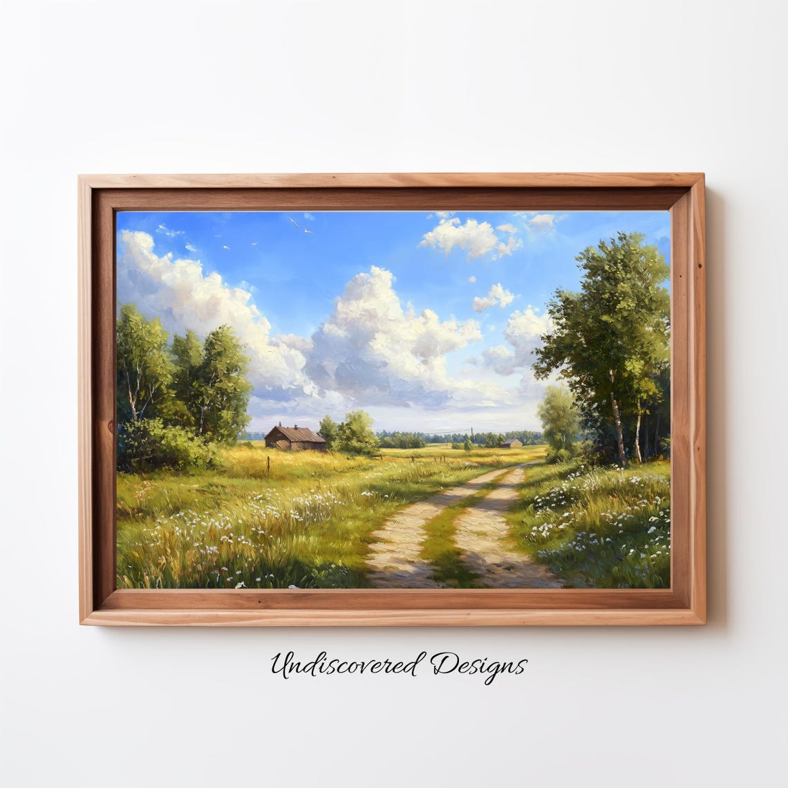 Summer Meadow Dirt Road With Wooden Barn Vintage Oil Painting Poster