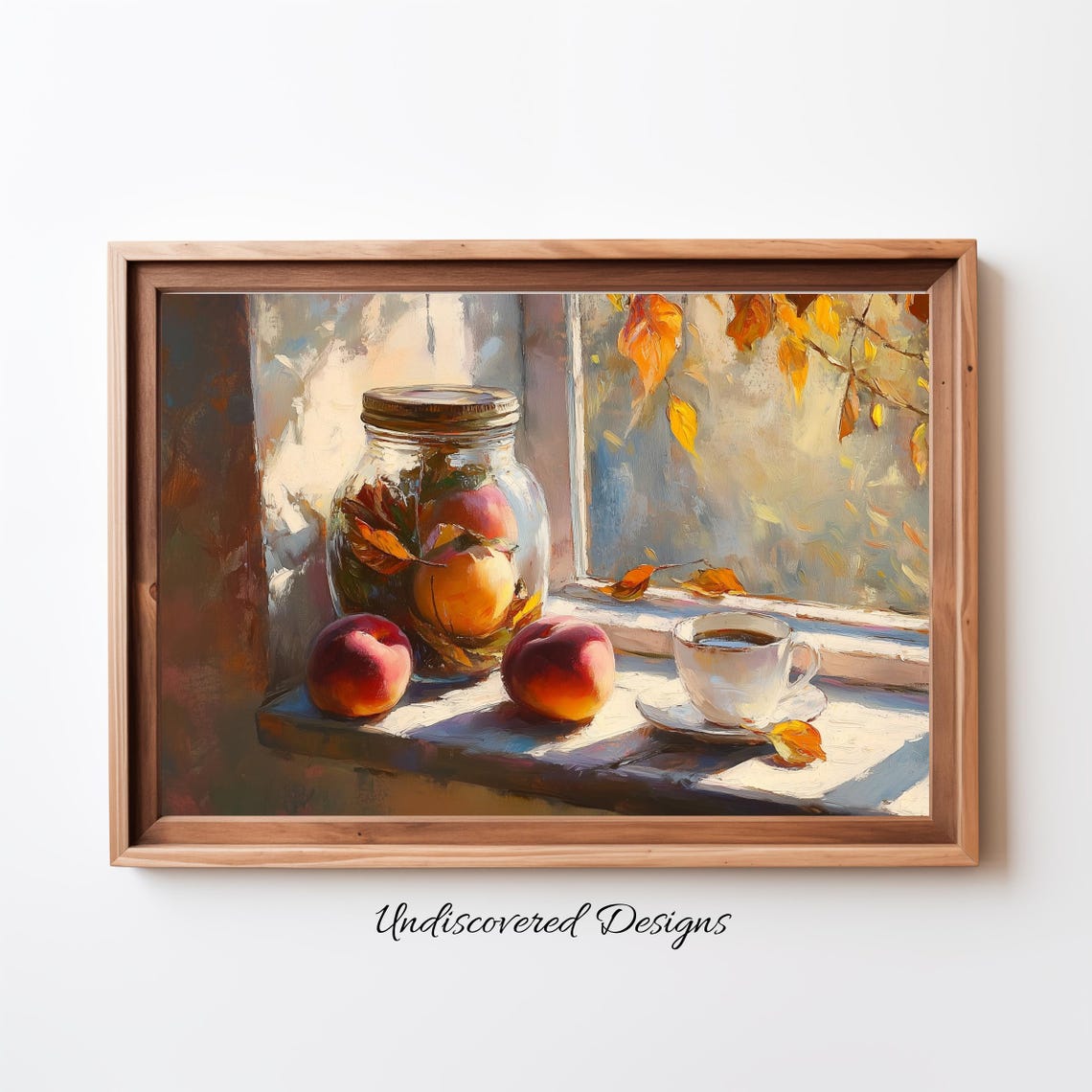 Peaches and Tea Cup Sunny Windowsill Vintage Still Life Art Poster