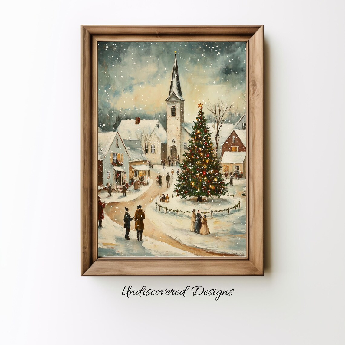 Moonlit Snowy Cottage At Night Starry Sky Vintage Christmas Scene Poster