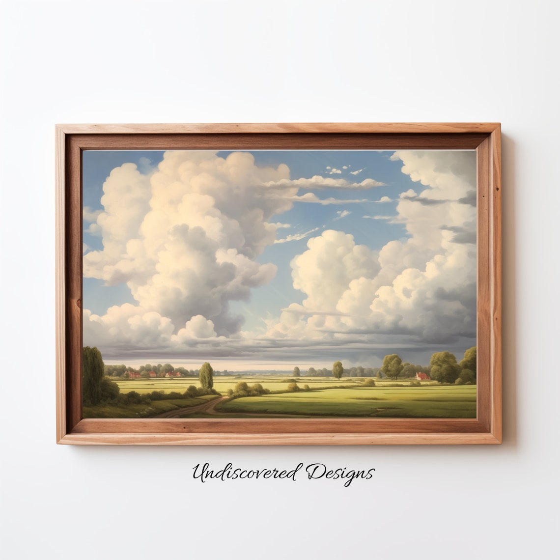 Green Farm Fields Under Dramatic Clouds Countryside Art Poster