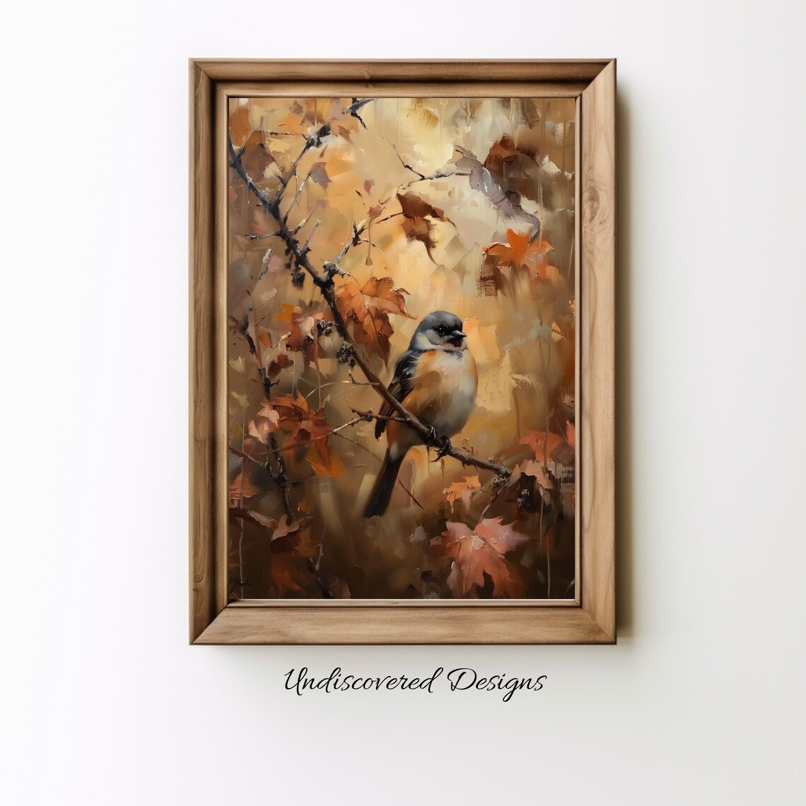 Vintage Fall Bird Oil Painting Autumn Branch Bird Art Poster