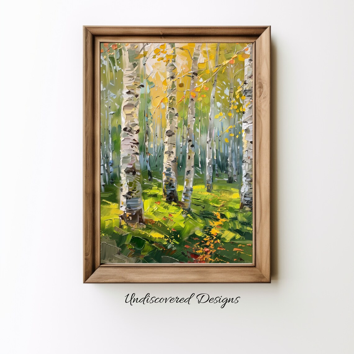 Golden Autumn Birch Forest Impressionist Oil Painting Art Poster