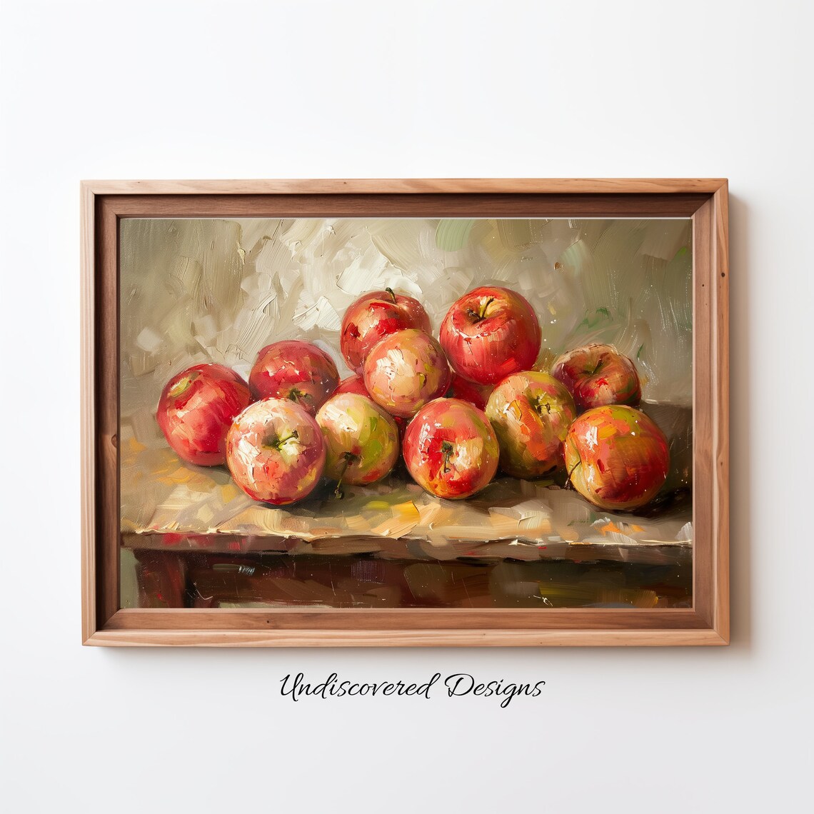 Pile Of Red Apples On Wooden Table Oil Painting Still Life Poster