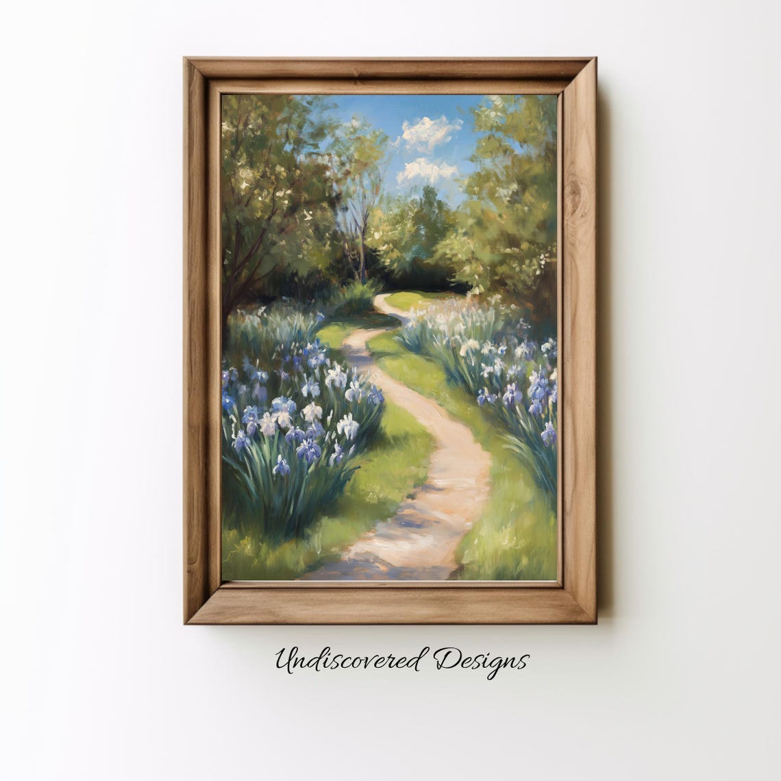 Iris Garden Path With Blue Purple Blooming Flowers Vintage Poster