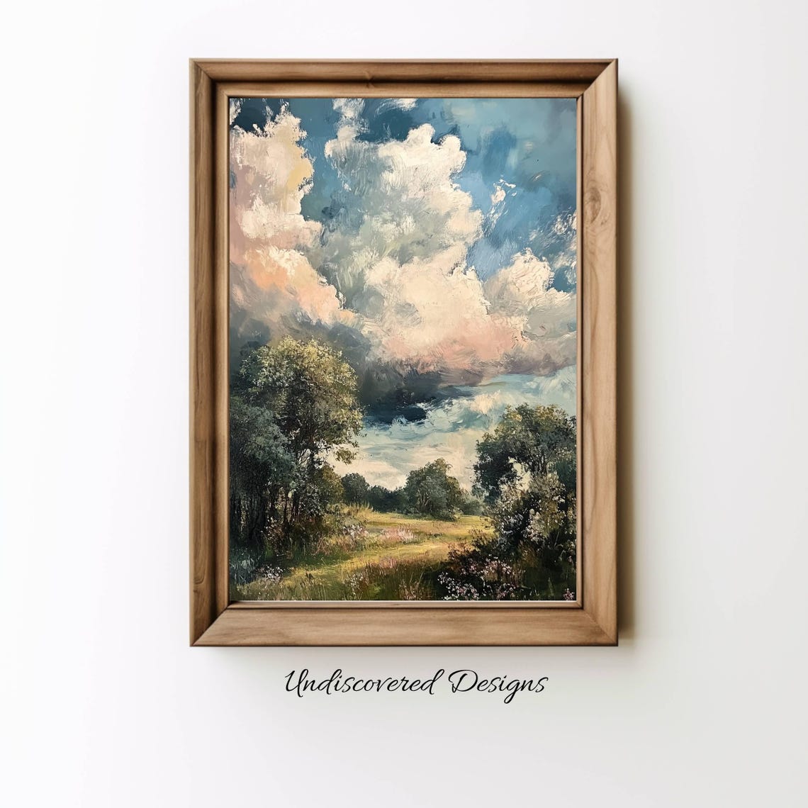 Dramatic Clouds Over Sunlit Meadow Painterly Impressionist Poster