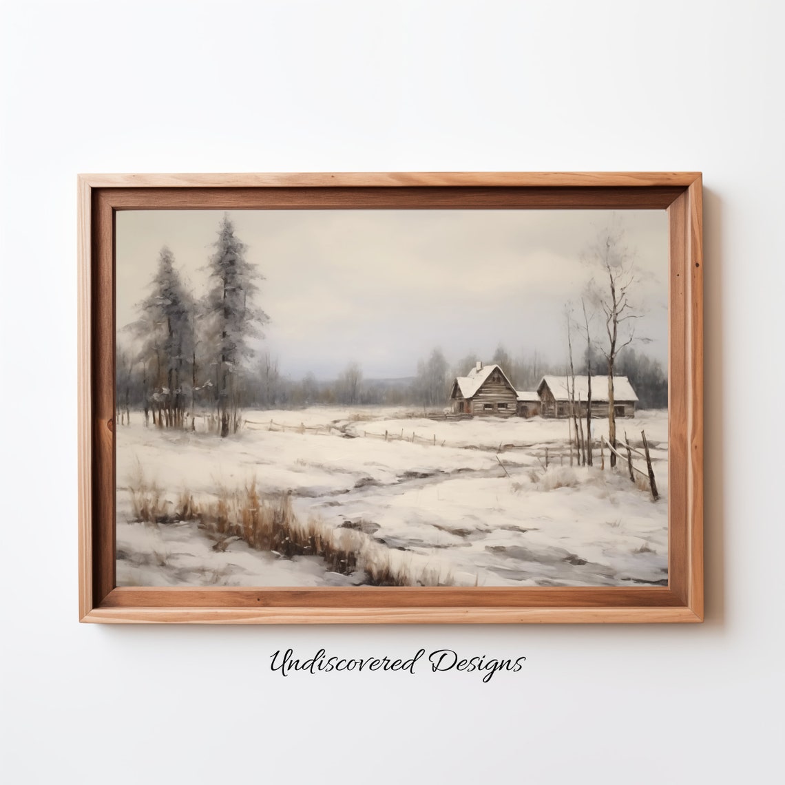 Snowy Farm Cabins In Quiet Winter Field Rustic Country Poster
