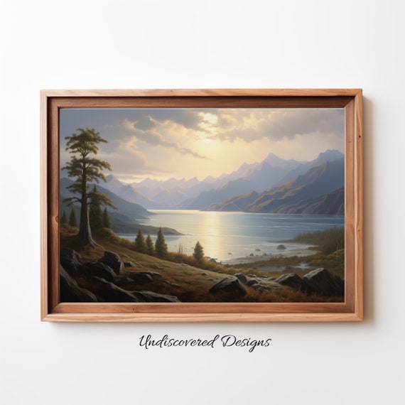 Rocky Mountain Lake Landscape Painting Wall Art Kitchen Decor Home
