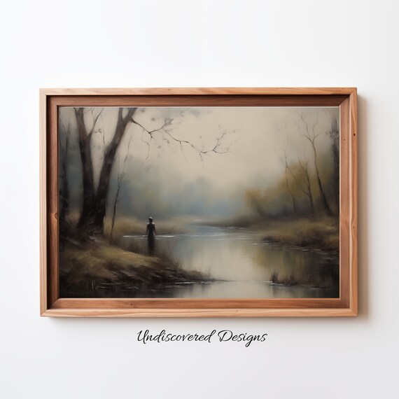 Vintage Woman Near Water Art Print Elegant Home Decor