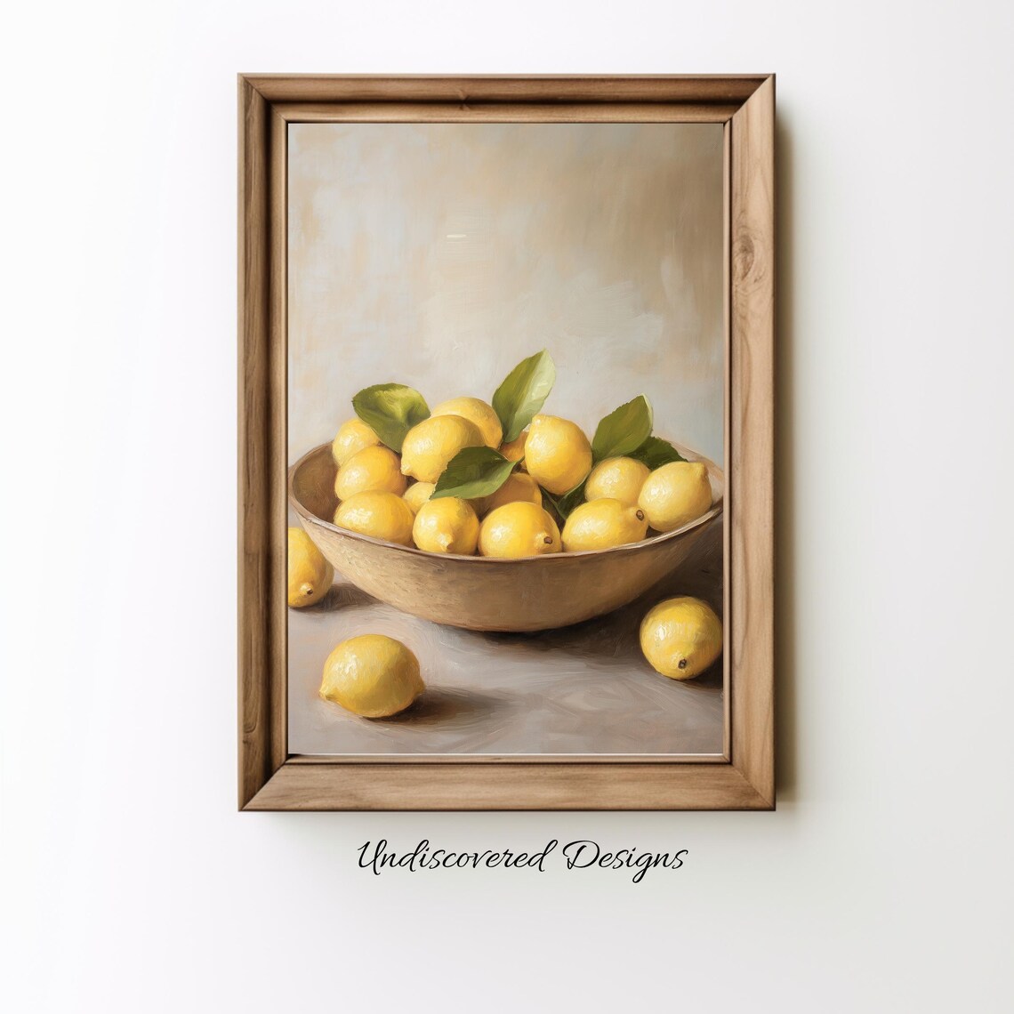 Lemons in Wooden Bowl Still Life Oil Painting Vintage Kitchen Poster