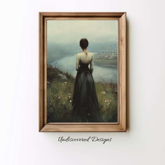 Woman Overlooking River Vintage Art Print