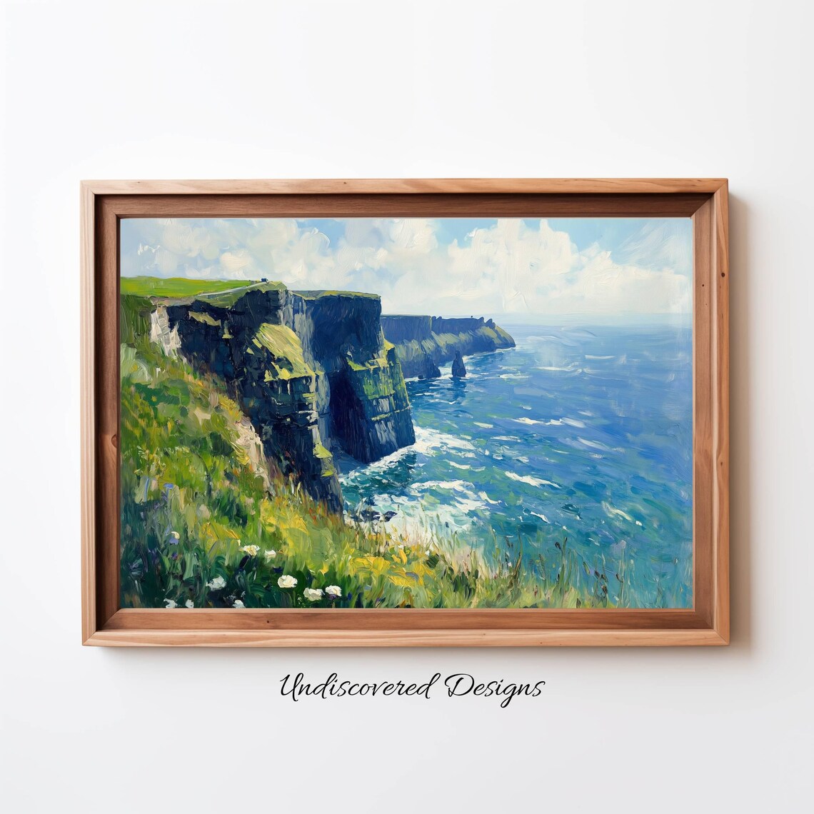 Cliffs Of Moher Green Ireland Coastal Seascape Painting Poster