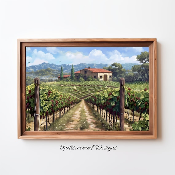Vineyard Estate Villa Vintage Italian Landscape Oil Painting Poster